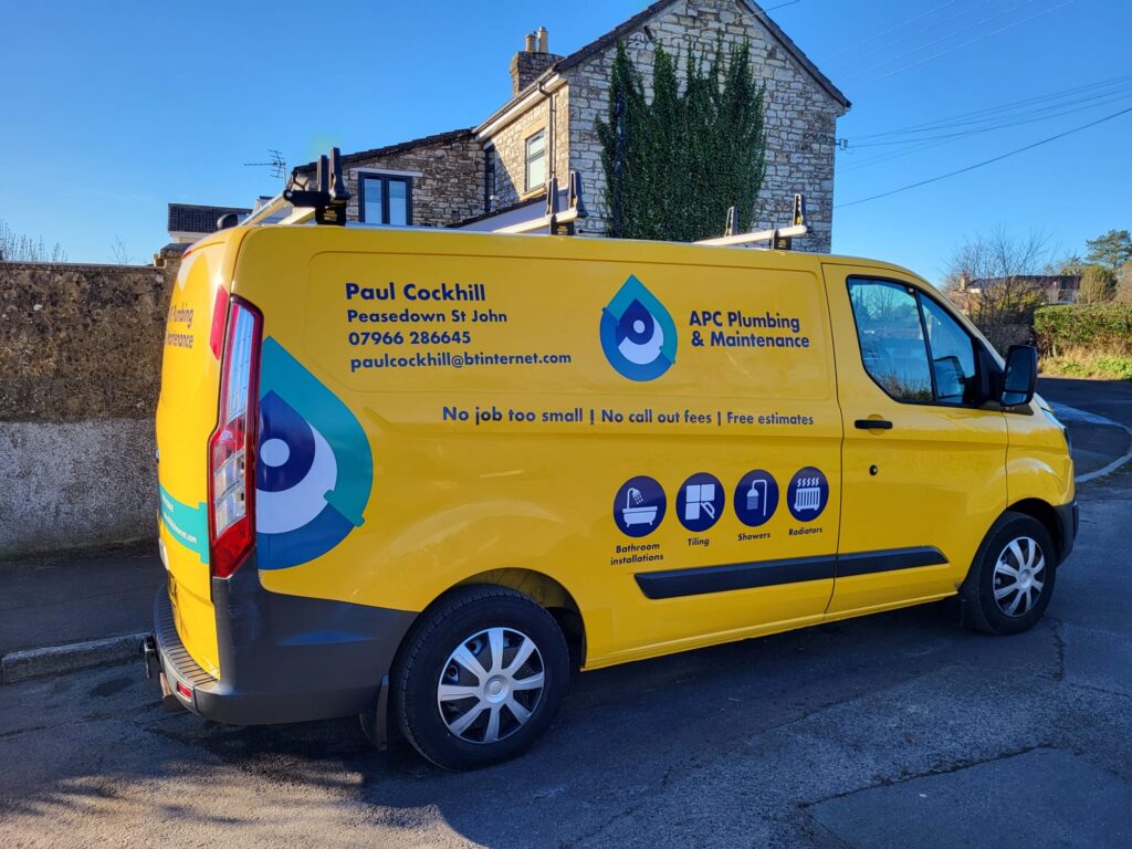 A Image of APC Plumbing work van that we designed with their brand design