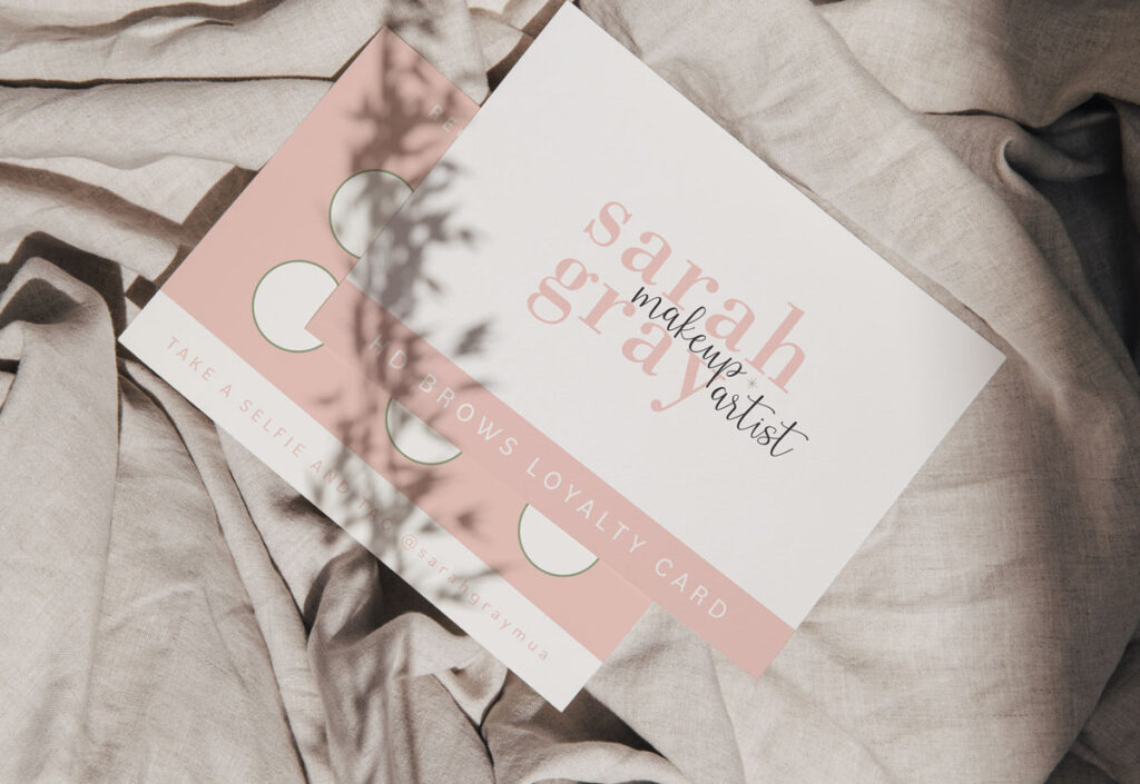 Sarah Gray MUA loyalty cards showing their brand design
